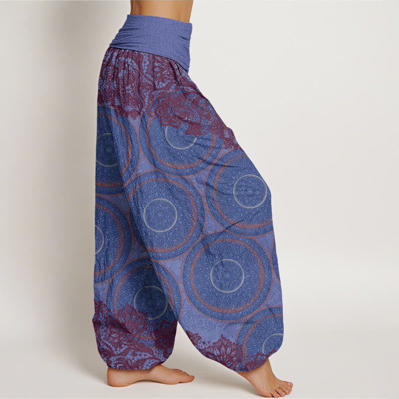 Buddha Stones Cotton Casual Flowers Compass Design Women's Elastic Waist Harem Pants - image 8
