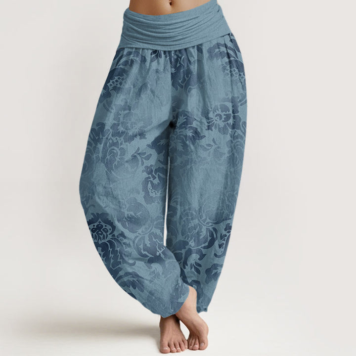 Buddha Stones Casual Flower Leaves Design Women's Elastic Waist Harem Pants