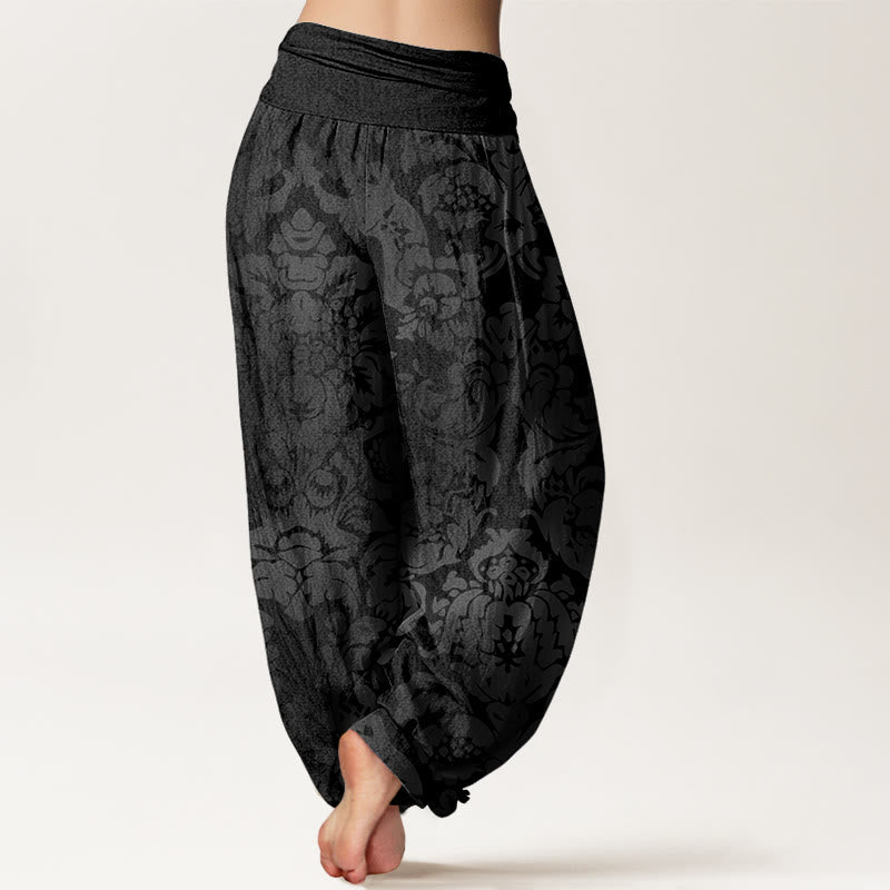 Buddha Stones Casual Flower Leaves Design Women's Elastic Waist Harem Pants