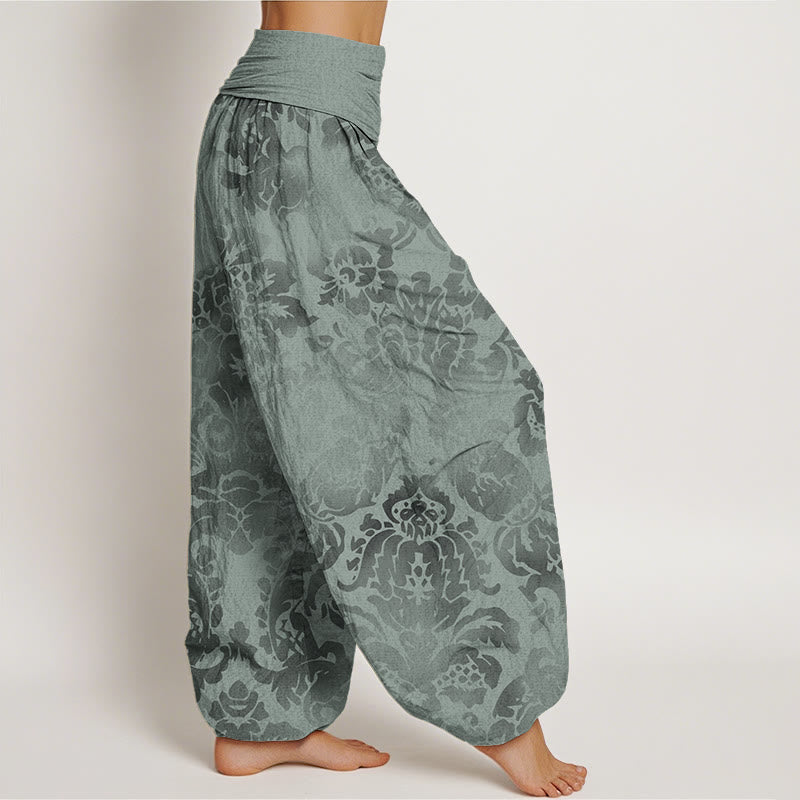 Buddha Stones Casual Flower Leaves Design Women's Elastic Waist Harem Pants