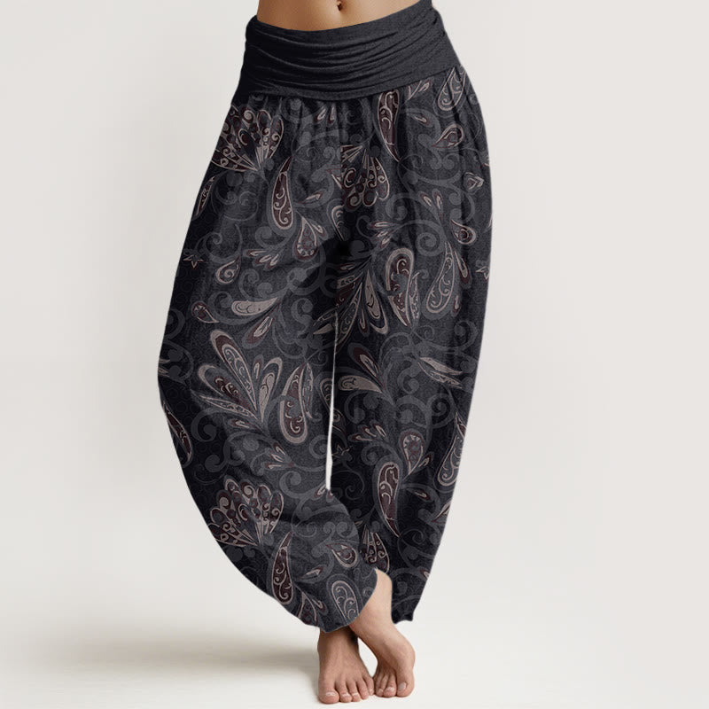 Buddha Stones Casual Flower Petals Design Women's Elastic Waist Harem Pants - Black - US22，UK/AU26，EU54 (6XL) - image 1
