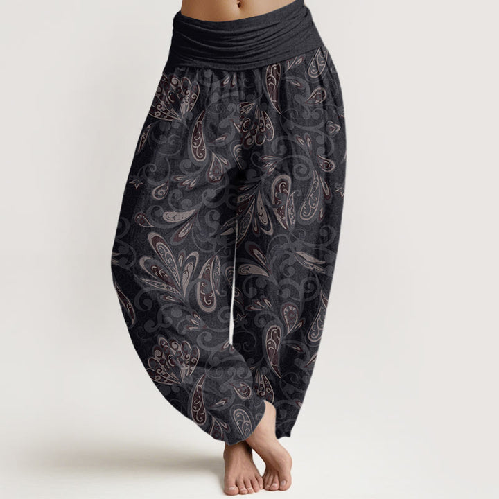 Buddha Stones Casual Flower Petals Design Women's Elastic Waist Harem Pants - Black - US22，UK/AU26，EU54 (6XL) - image 1