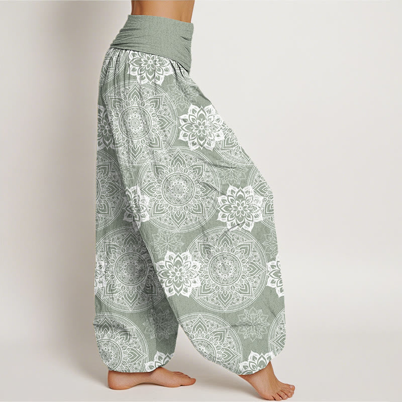 Buddha Stones Casual Round Mandala Flower Design Women's Elastic Waist Harem Pants