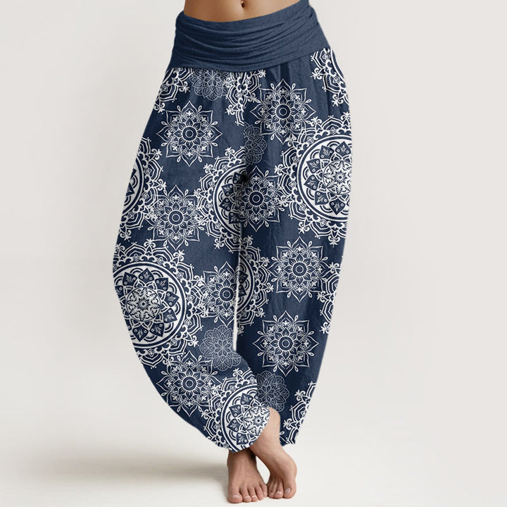 Buddha Stones Casual White Mandala Flower Design Women's Elastic Waist Harem Pants - SteelBlue - US22，UK/AU26，EU54 (6XL) - image 8