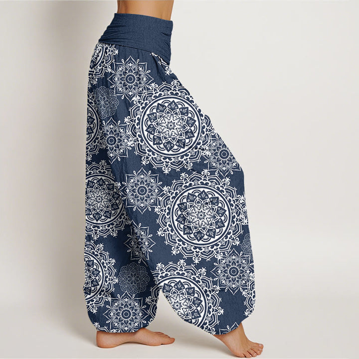Buddha Stones Casual White Mandala Flower Design Women's Elastic Waist Harem Pants - image 9