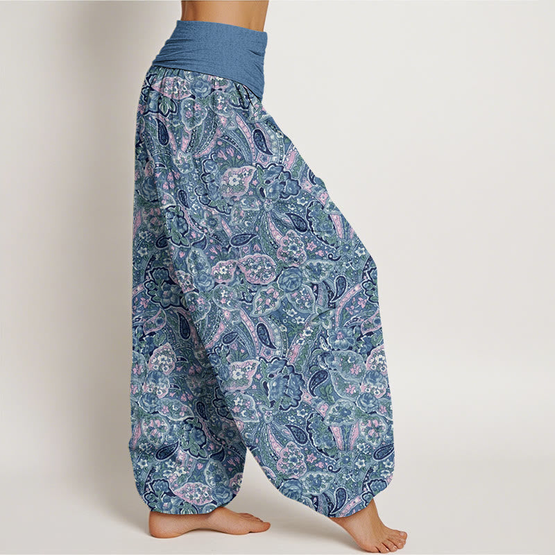 Buddha Stones Casual Cashew Flower Design Women's Elastic Waist Harem Pants