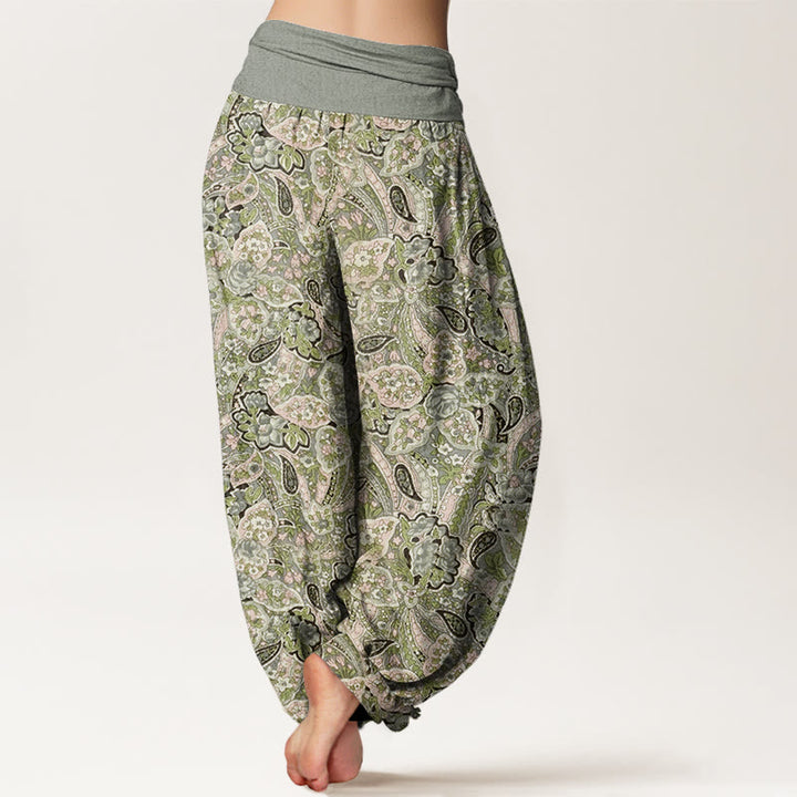 Buddha Stones Casual Cashew Flower Design Women's Elastic Waist Harem Pants