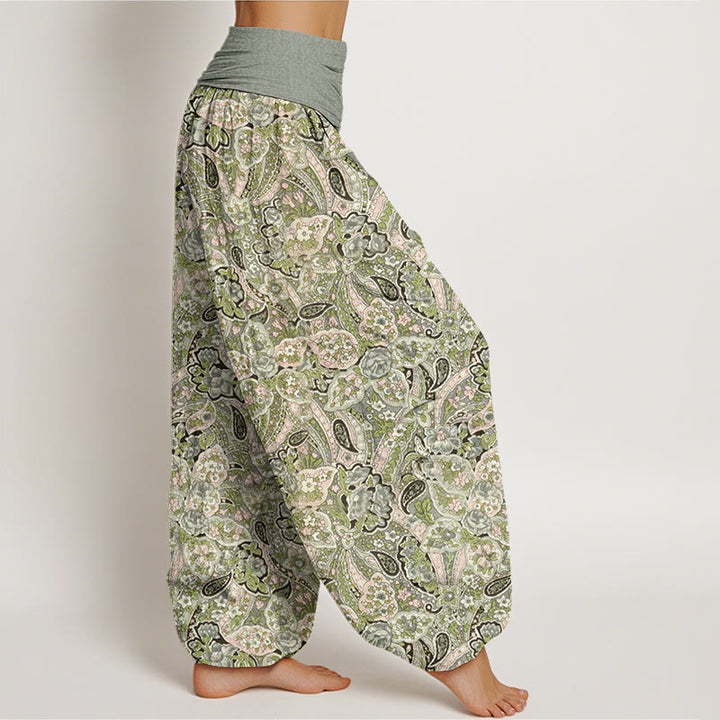 Buddha Stones Casual Cashew Flower Design Women's Elastic Waist Harem Pants