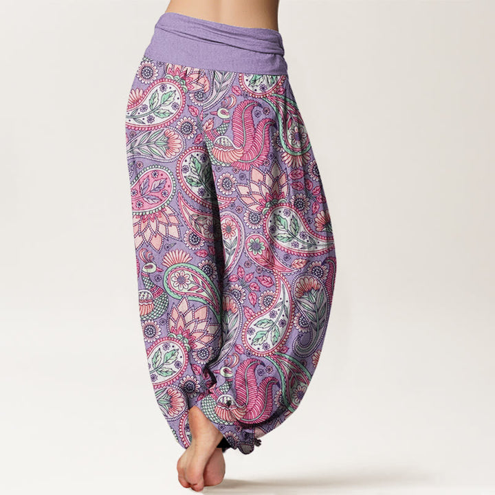 Buddha Stones Cashew Flower Peacock Sunflower Design Women's Elastic Waist Harem Pants - image 3