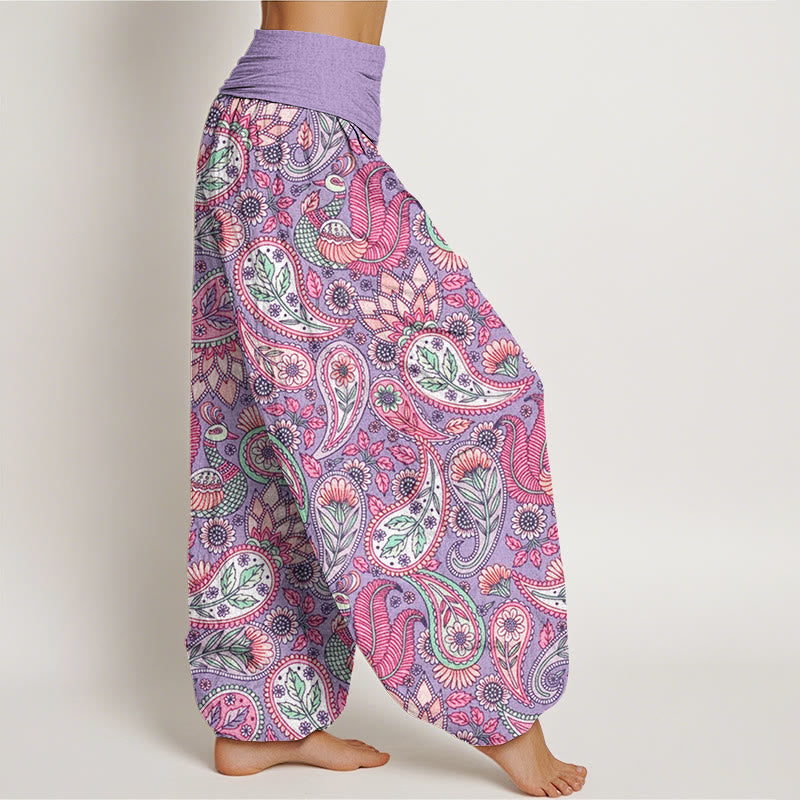 Buddha Stones Cashew Flower Peacock Sunflower Design Women's Elastic Waist Harem Pants