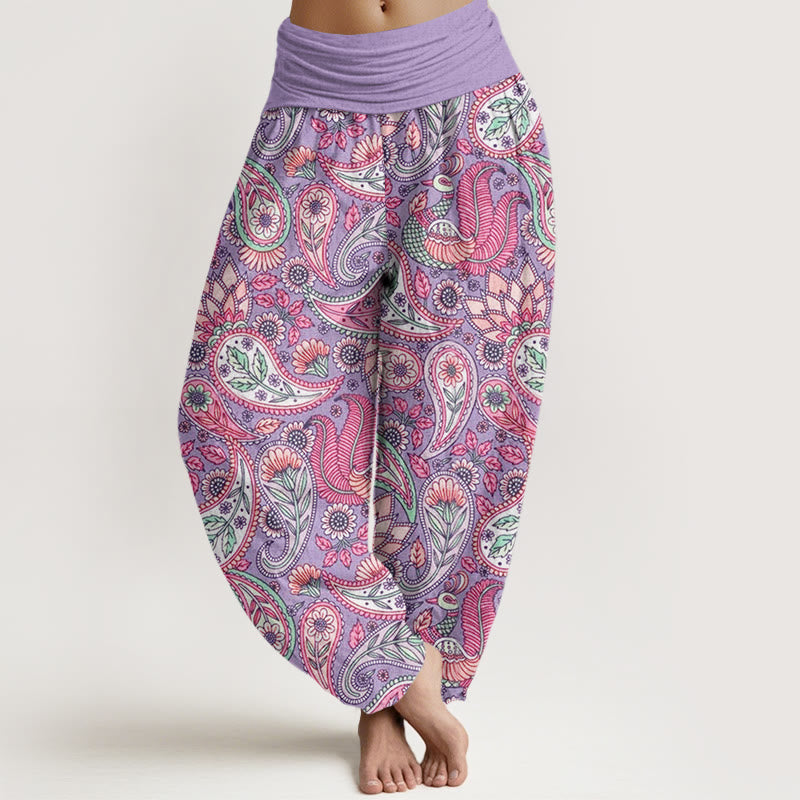 Buddha Stones Cotton Cashew Flower Peacock Sunflower Design Women's Elastic Waist Harem Pants - Plum - US22，UK/AU26，EU54 (6XL) - image 0