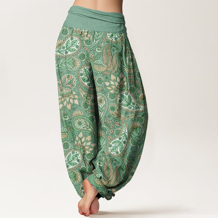 Buddha Stones Cashew Flower Peacock Sunflower Design Women's Elastic Waist Harem Pants