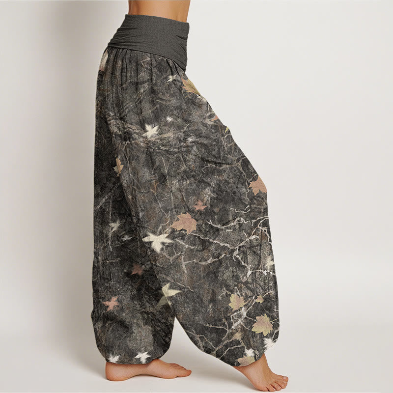 Buddha Stones Maple Leaf Pattern Women's Elastic Waist Harem Pants