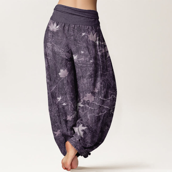 Buddha Stones Maple Leaf Pattern Women's Elastic Waist Harem Pants