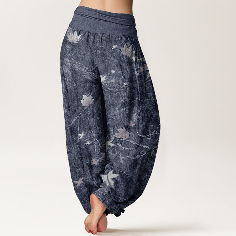 Buddha Stones Maple Leaf Pattern Women's Elastic Waist Harem Pants