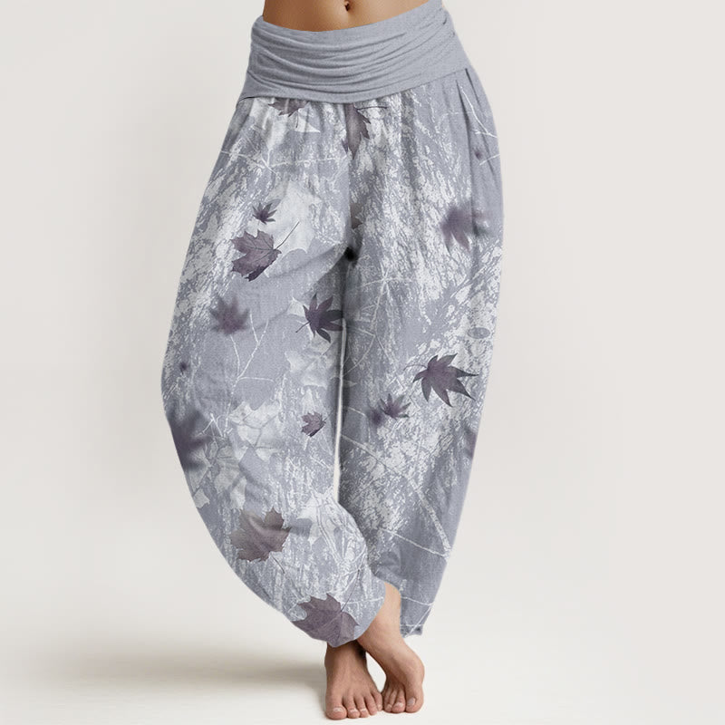 Buddha Stones Maple Leaves And Branches Pattern Women's Elastic Waist Harem Pants