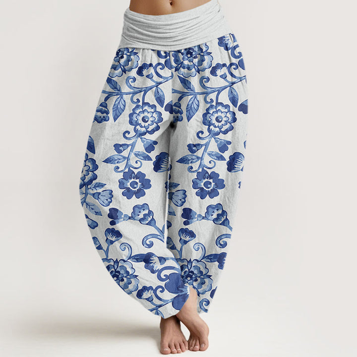 Buddha Stones  Numerous Flowers Pattern Women's Elastic Waist Harem Pants