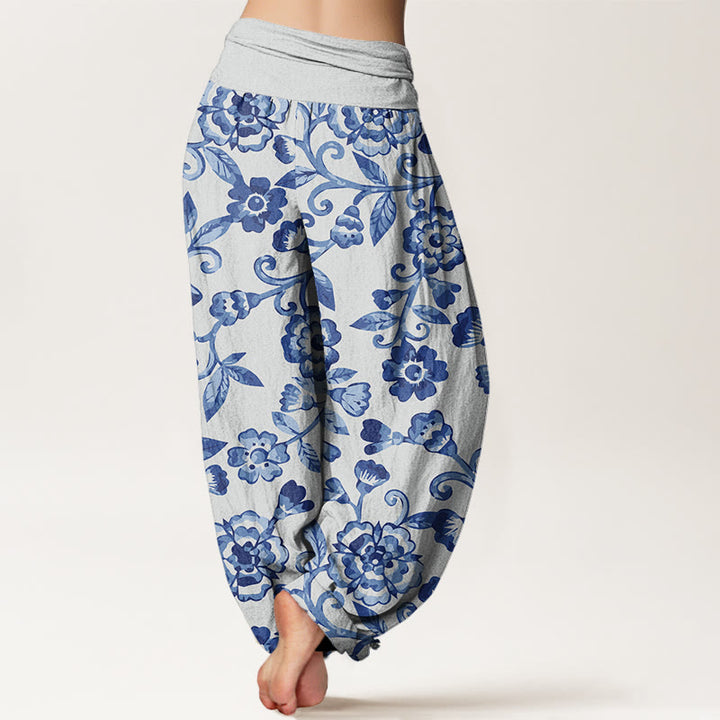 Buddha Stones  Numerous Flowers Pattern Women's Elastic Waist Harem Pants