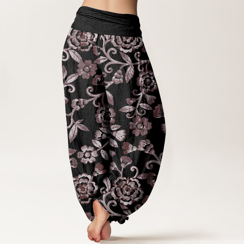 Buddha Stones  Numerous Flowers Pattern Women's Elastic Waist Harem Pants