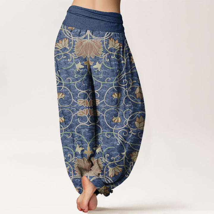 Buddha Stones Lotus Pattern Women's Elastic Waist Harem Pants