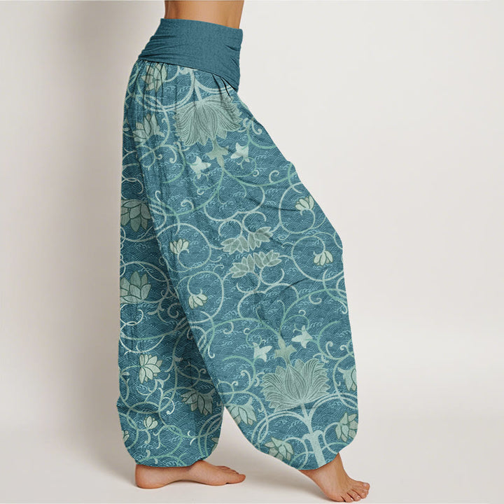 Buddha Stones Lotus Pattern Women's Elastic Waist Harem Pants