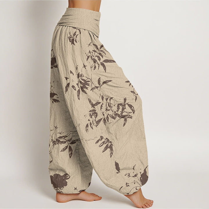 Buddha Stones Branch Pattern Women's Elastic Waist Harem Pants