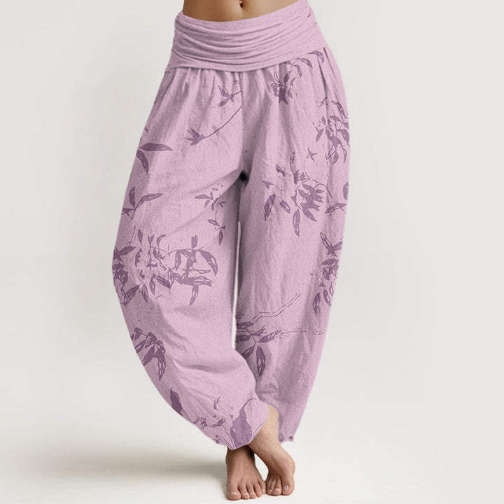 Buddha Stones Branch Pattern Women's Elastic Waist Harem Pants