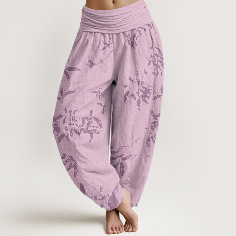 Buddha Stones Branch Pattern Women's Elastic Waist Harem Pants - Pink - US22，UK/AU26，EU54 (6XL) - image 7