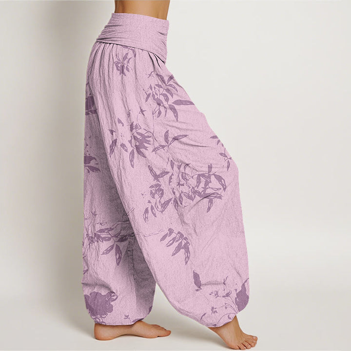 Buddha Stones Branch Pattern Women's Elastic Waist Harem Pants