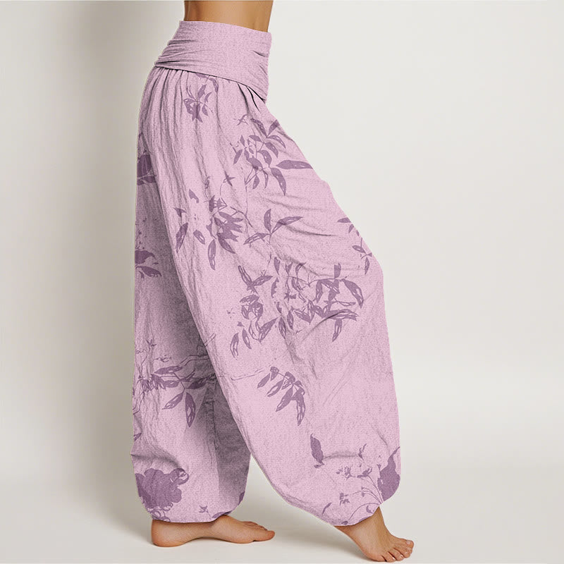 Buddha Stones Cotton Branch Pattern Women's Elastic Waist Harem Pants - image 8