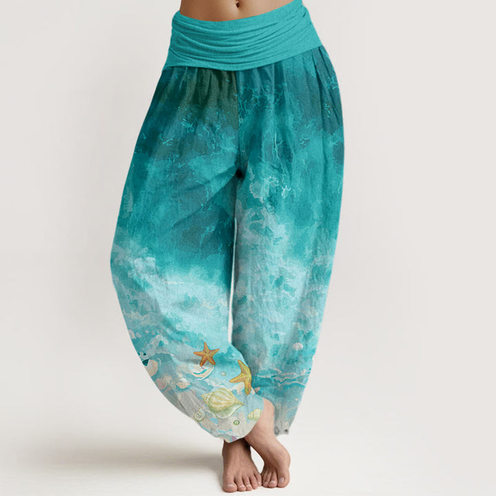 Buddha Stones Cotton Vast Ocean Pattern Women's Elastic Waist Harem Pants - LightSeaGreen - US22，UK/AU26，EU54 (6XL) - image 0