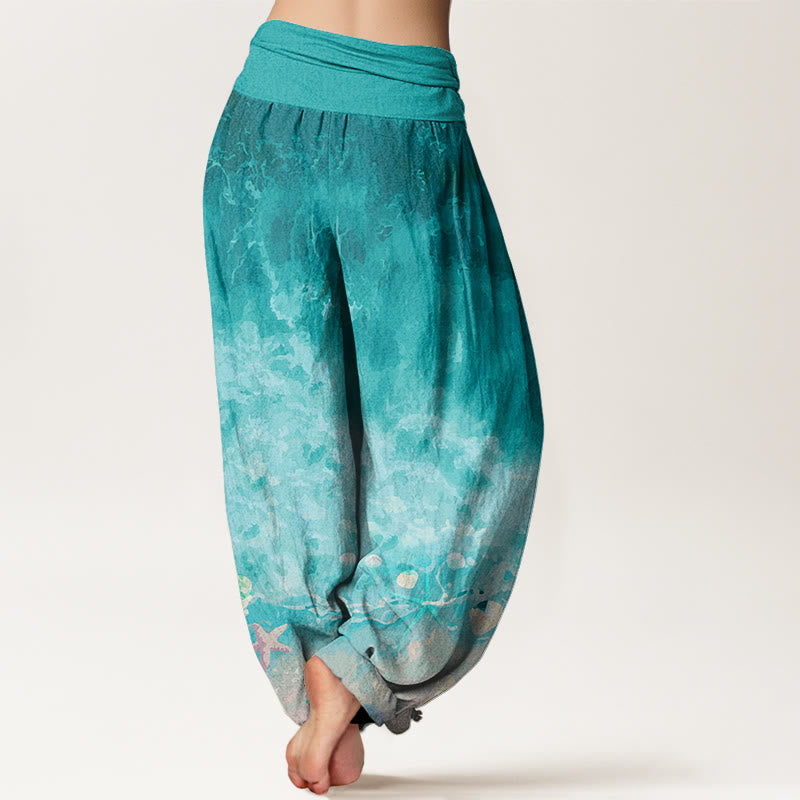 Buddha Stones Vast Ocean Pattern Women's Elastic Waist Harem Pants - image 3