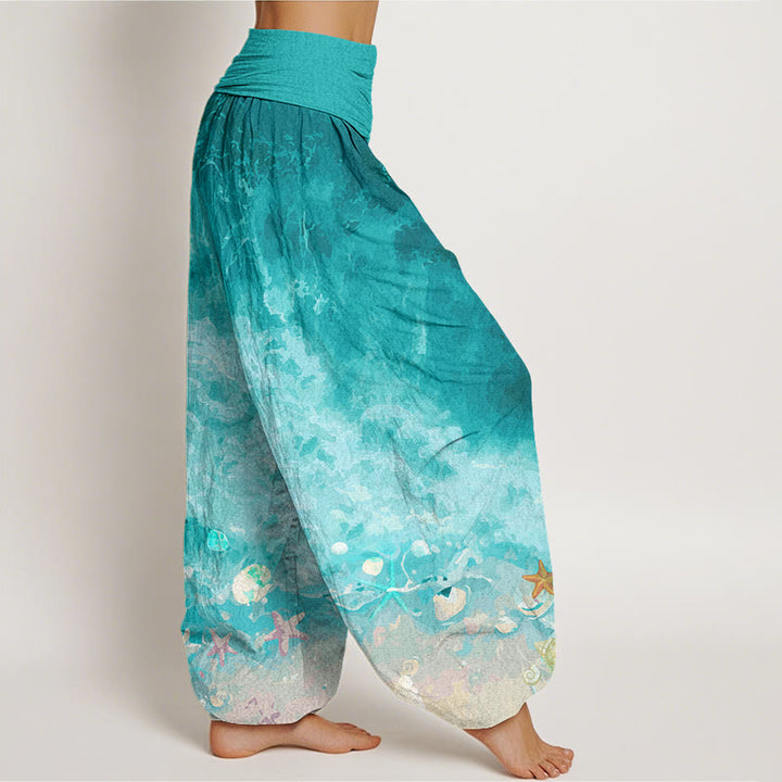 Buddha Stones Vast Ocean Pattern Women's Elastic Waist Harem Pants