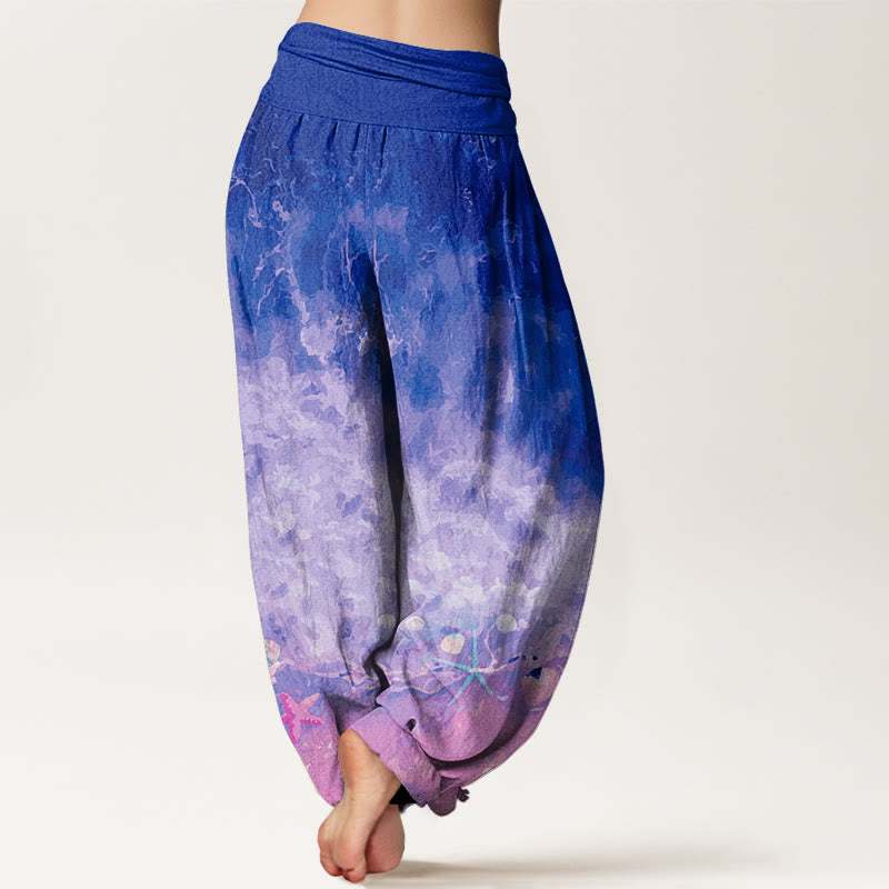Buddha Stones Vast Ocean Pattern Women's Elastic Waist Harem Pants - image 10