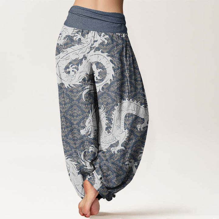 Buddha Stones Casual Dragon Pattern Women's Elastic Waist Harem Pants