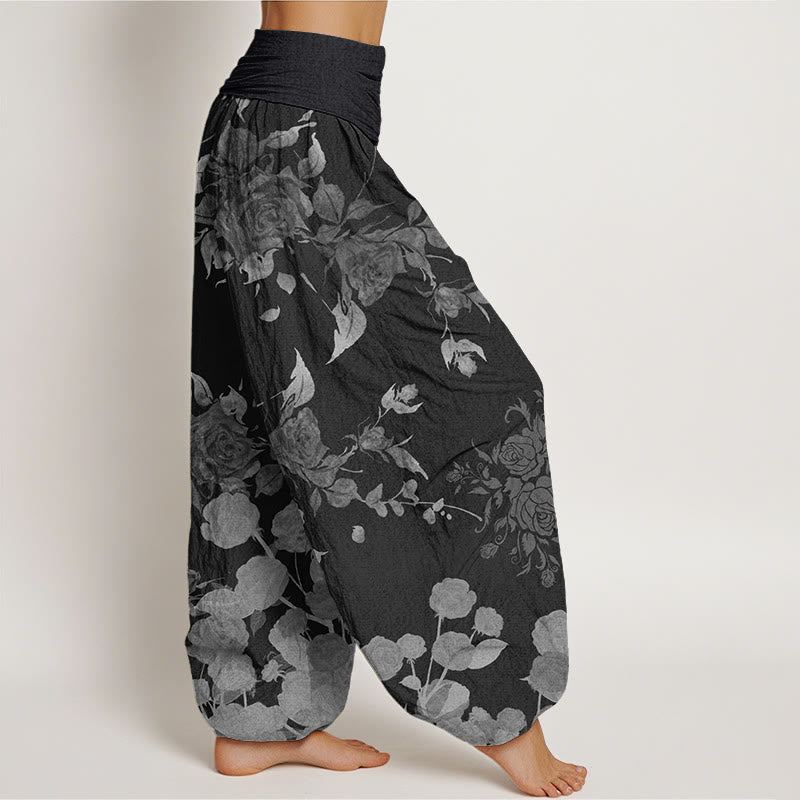 Buddha Stones Blooming Budding Flowers Pattern Women's Elastic Waist Harem Pants