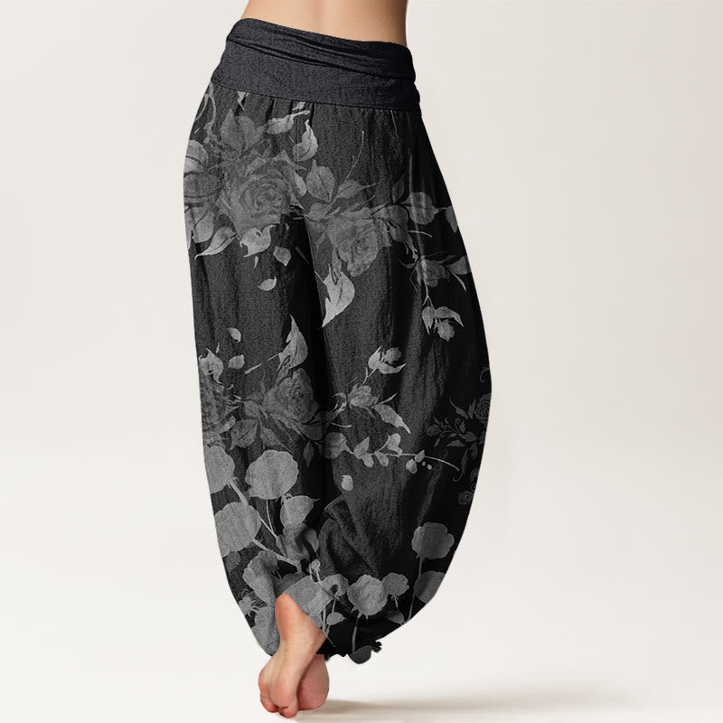 Buddha Stones Blooming Budding Flowers Pattern Women's Elastic Waist Harem Pants - image 2