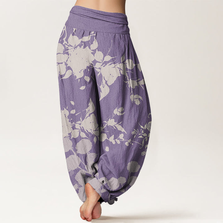 Buddha Stones Blooming Budding Flowers Pattern Women's Elastic Waist Harem Pants - image 10