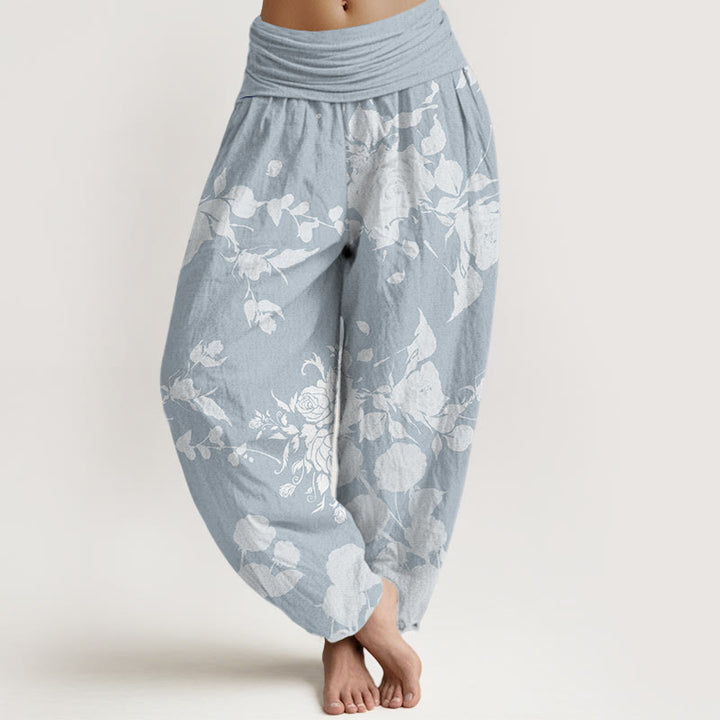 Buddha Stones Blooming Budding Flowers Pattern Women's Elastic Waist Harem Pants - LightSkyBlue - US22，UK/AU26，EU54 (6XL) - image 5