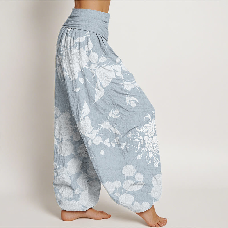 Buddha Stones Blooming Budding Flowers Pattern Women's Elastic Waist Harem Pants - image 6