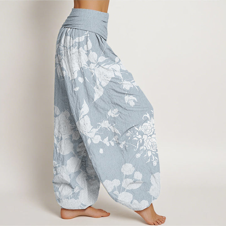 Buddha Stones Blooming Budding Flowers Pattern Women's Elastic Waist Harem Pants - image 6
