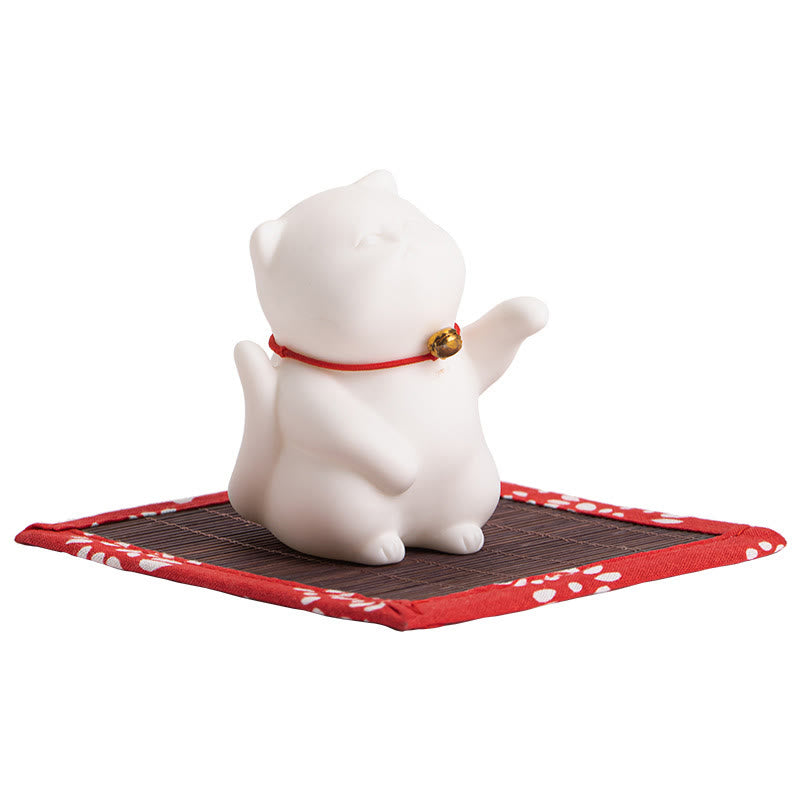 Buddha Stones Cat Bell Bamboo Mat Healing Ceramic Incense Burner Desk Decoration - image 13