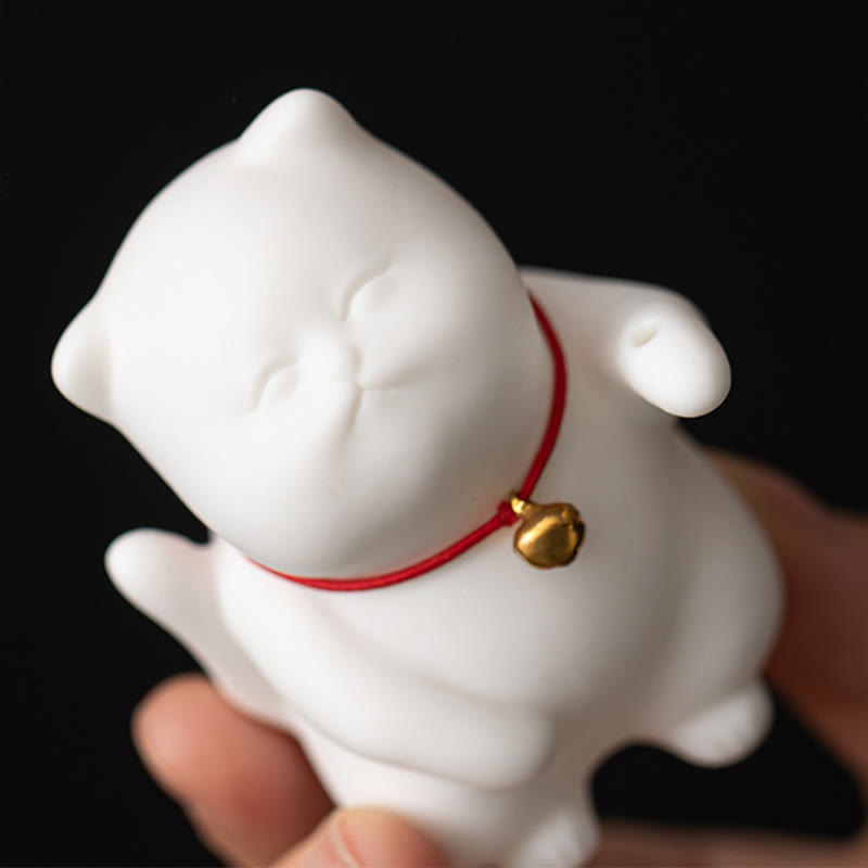Buddha Stones Cat Bell Bamboo Mat Healing Ceramic Incense Burner Desk Decoration - image 9