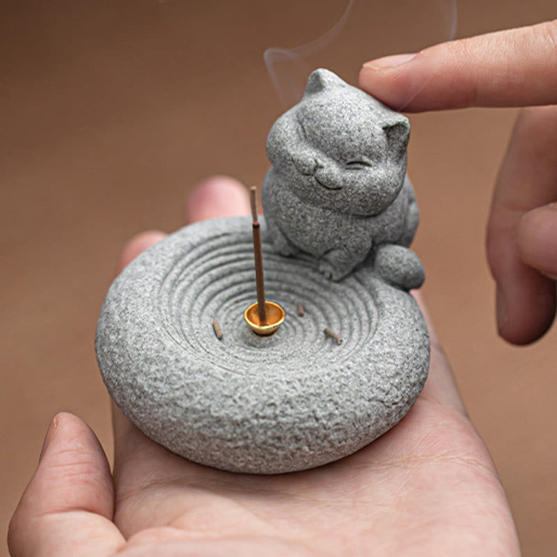 Buddha Stones Cute Lazy Standing Cat Healing Incense Burner Desk Decoration - image 8