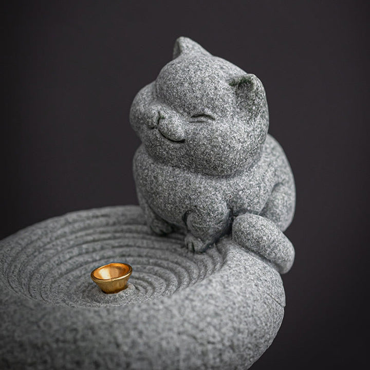 Buddha Stones Cute Lazy Standing Cat Healing Incense Burner Desk Decoration - image 10