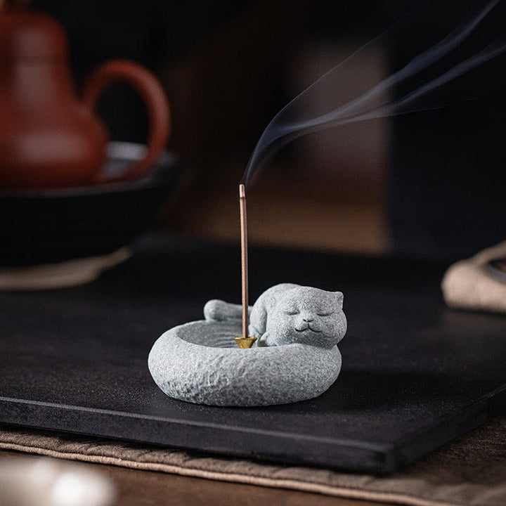 Buddha Stones Cute Lazy Standing Cat Healing Incense Burner Desk Decoration - image 15