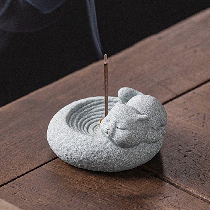 Buddha Stones Cute Lazy Standing Cat Healing Incense Burner Desk Decoration - image 19