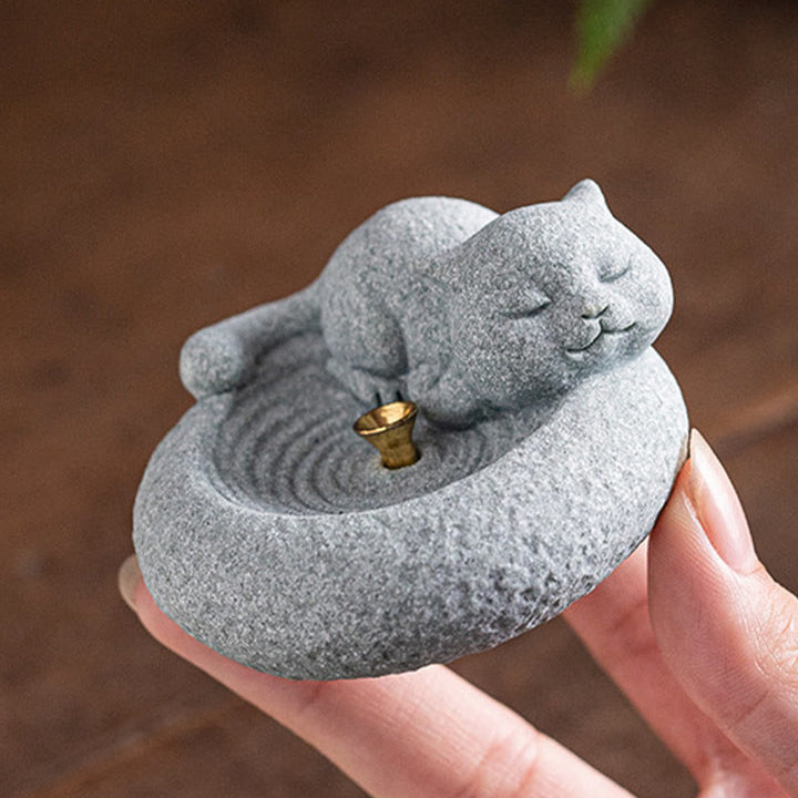 Buddha Stones Cute Lazy Standing Cat Healing Incense Burner Desk Decoration - image 26