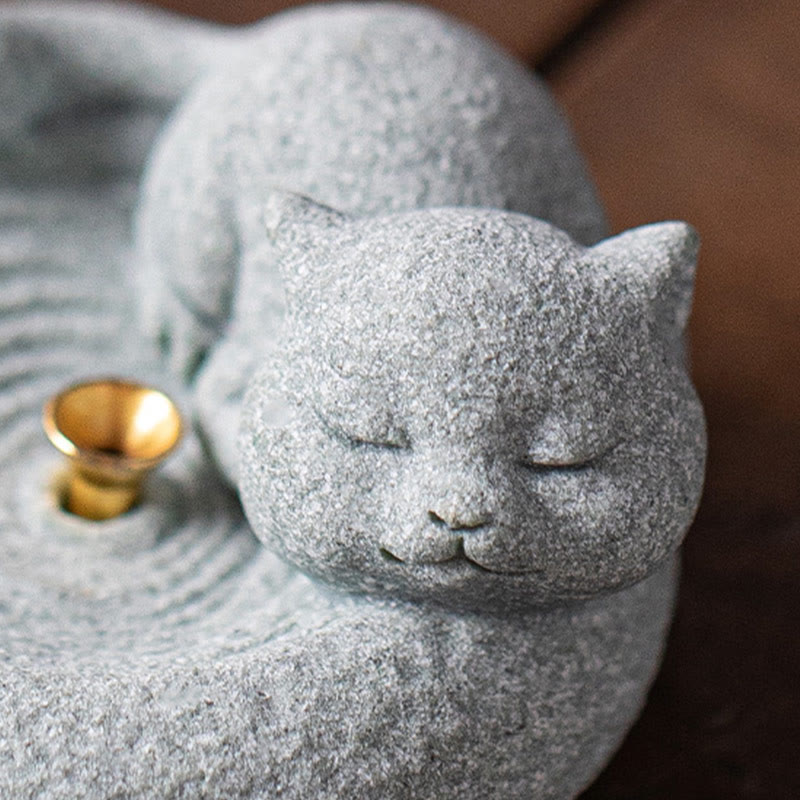 Buddha Stones Cute Lazy Standing Cat Healing Incense Burner Desk Decoration - image 27