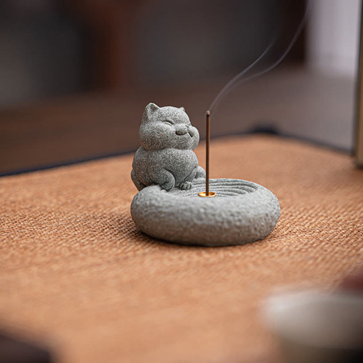 Buddha Stones Cute Lazy Standing Cat Healing Incense Burner Desk Decoration - image 4